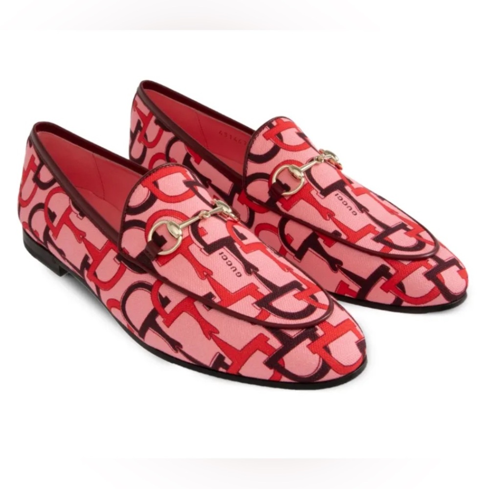 New Size 37.5 Gucci Pink and Red Jordaan Loafers